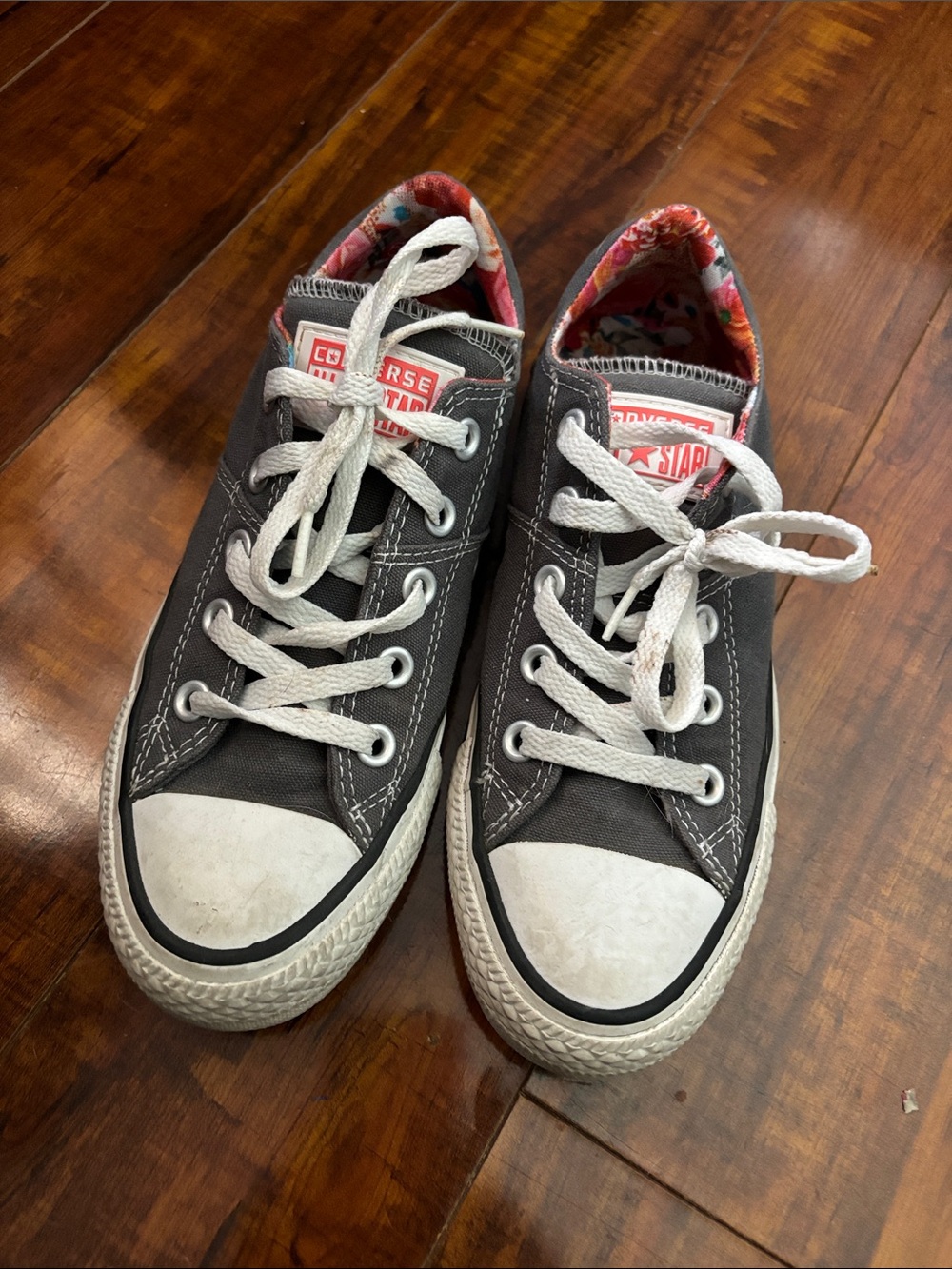 Converse Low Top Canvas Sneakers - Charcoal and White with Floral Lining